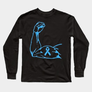 Flexed arm with a Light Blue Awareness Ribbon Long Sleeve T-Shirt